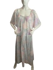 Vintage 1970  s Lucie Ann Nightgown Floral Embroidered Applique Lace Trim