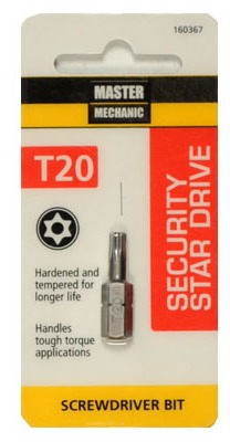 Torx Security Bit, TX20, 1-In. 160367