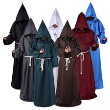 Adult Halloween Mens Monk Cosplay Robe Cloak Capes Friar Medieval Priest Costume