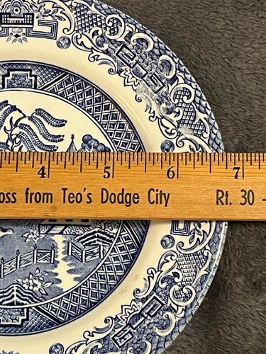 (2) Blue EIT (1) Dickens Scene Dinner Plate and (1) Willow plate both marked - Picture 4 of 9