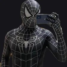 Black Spiderman Jumpsuit Venom Spider-man Cosplay Costume Halloween Adult/Kids