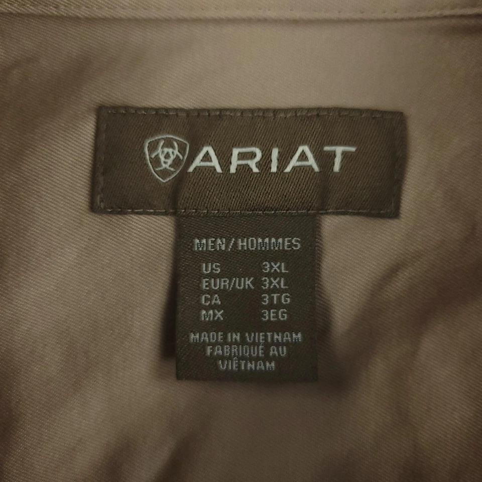 Ariat Shirt Mens 3XL Tan Solid Twill Classic Button Front Long Sleeve Cotton - Image 4 of 4
