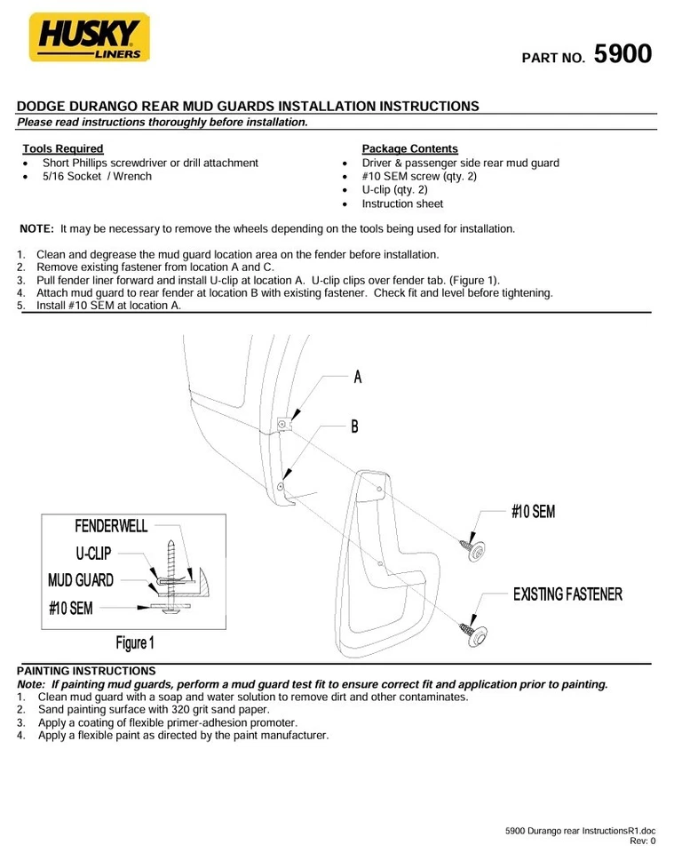 Husky Liner 无钻定制适合泥皮 4 件套适用于 11 - 2026 道奇 Durango SUV — 第 4/4 张图片