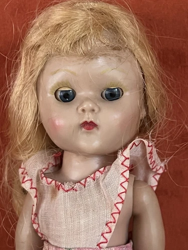 Vintage 1950s Vogue Ginny Blonde Walker Doll W/ Painted Lashes 8" TLC