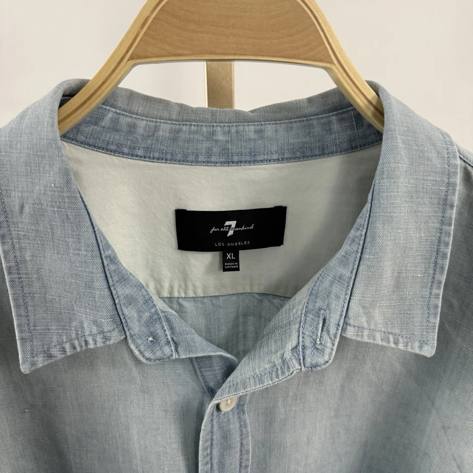 7 For All Mankind Men’s Long Sleeve Washed Denim Button Down Size XL - Изображение 2 из 4