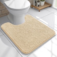 U-Shaped Toilet Rug 20x20, Soft Absorbent Chenille, Non-Slip, Beige