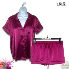 NWT INC Women's S Satin Notched Collar Top Shorts Pajama Set 100125207