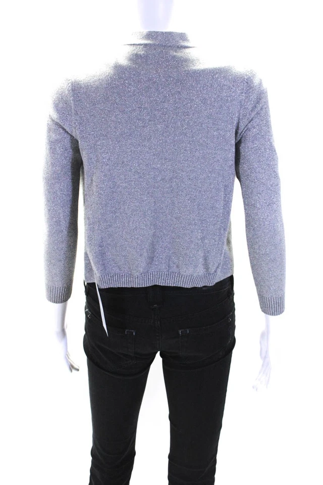 Cárdigan DKNY Mujer Frente Abierto Tejido Metálico Recortado Suéter Gris Talla Grande Foto 3 de 4