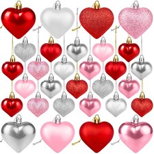 Valentines Day Heart Decorations for Tree 30 Pcs, Red Pink Silver Tree Hangin...