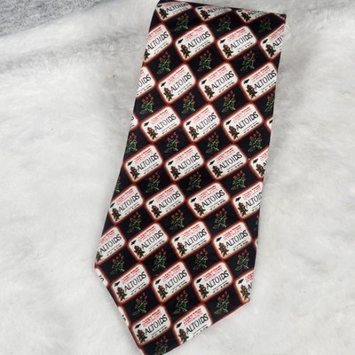 Mens Silk Altoids theme neck tie Altoid tins Black print Curiously Strong
