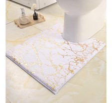 Toilet Rugs U Shaped White and Gold Bathroom Rugs, Gold Decor Toilet Mat Cont...