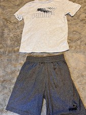 Boys PUMA Outfit Size 5/6 Short Sleeve/Shorts Set Grey White Logo Cotton