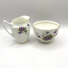 Vintage Duchess Bone China Creamer And Sugar Open Bowl Violet Floral Set of 2