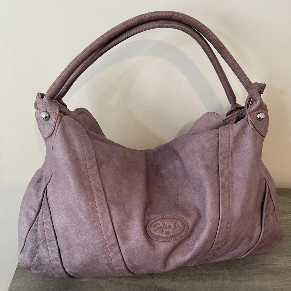 SOFIA C XLarge Leather Tassel Hobo Shoulder Tote Carryall Purse Bag ITALY - Image 2 of 4