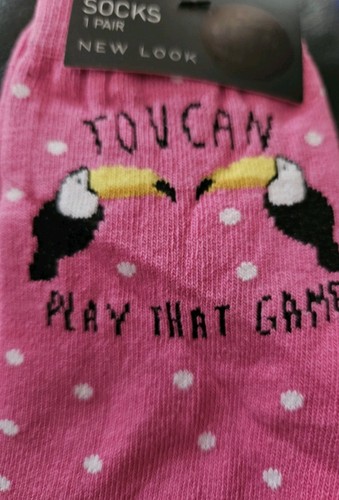 NEW WOMENS ONE SIZE SOCKS NEW LOOK TOUCAN PATTERN PINK SPOTTED - Picture 7 of 7
