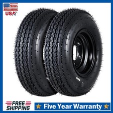 Set Of 2 Trailer Tires Rims 4.80-8 480-8 4.80x8 6 Ply Black Wheels 4 Lug On 4