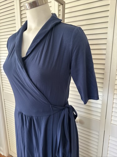 Neu mit Etikett Quitte dunkelblau Tencel Midi Wickel Maxi Kleid M - Bild 2 von 5