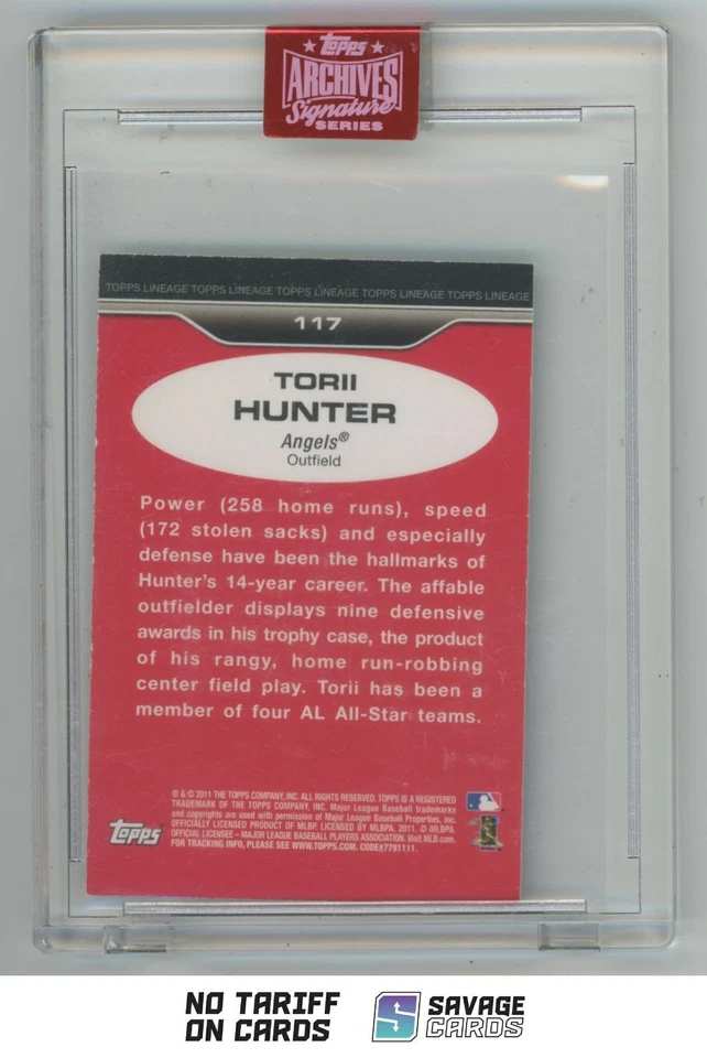 2011 Topps Archives Signature Lineage Mini Auto Torii Hunter 1/1 . #117 Los - Image 2 of 3