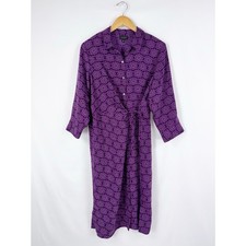 J Jill Wearever Floral Faux Wrap Shirt Dress Women's Medium Purple Navy