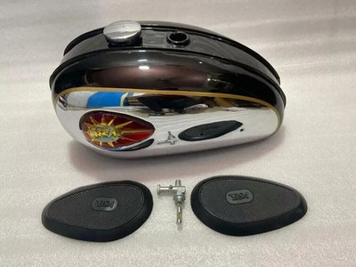 BSA C15 Chromed And Black Painted Steel Petrol Tank + Badges + Kneepad +Tap +Cap