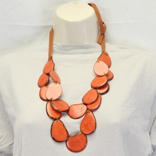 Artisanal Handcrafted Tagua Nut Acai Seeds Necklace Orange 2 Strands Handmade