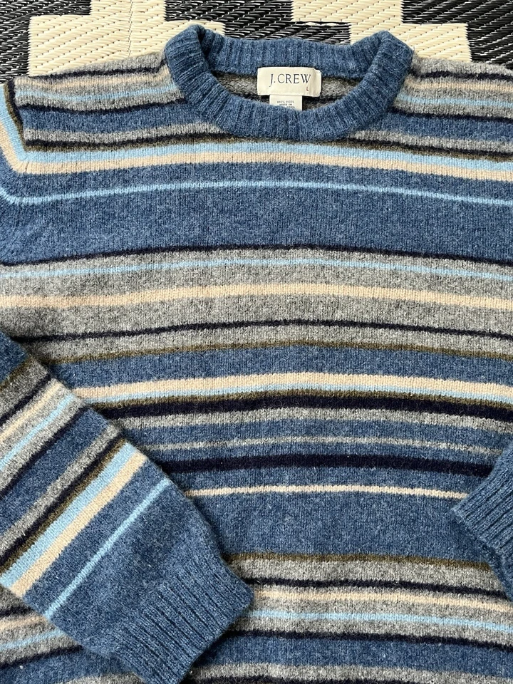 Vintage J. Crew Sweater Multicolor 100% Wool Striped Pullover Preppy Y2K, Size L - Image 3 of 4