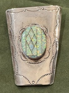 P. Sanchez Sterling Silver Opal Inlay Bolo Tie Slide, Geometric, 726