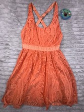 Alice+Olivia Dress Small Odette Peach Lace Silk Open Back Milkmaid Fit & Flare