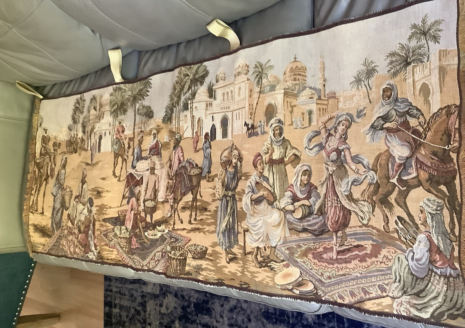 Vintage Belgian Arab Market Wall Hanging Tapestry 56”x 19” Fantastic Artistry