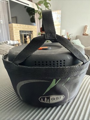 GSI Outdoor Camping Pot Packable Metal Folding Handle Gray And Carry Pouch Solo