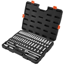 Uimoso 76-Piece Socket and Ratchet Set, 3/8-Inch Drive for Automotive Repairs