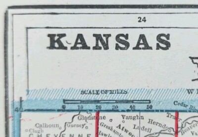 Vintage 1892 KANSAS Map 13''x11'' ~ Old Antique Original WICHITA SHAWNEE COUNTY KS