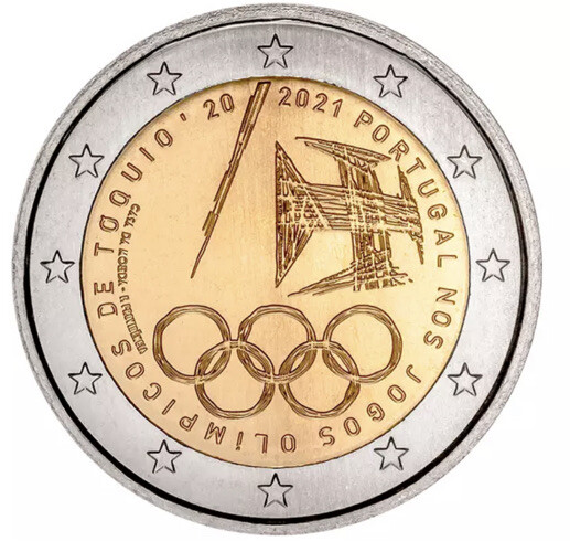 Pièce Portugal 2€ Euro 2021 Bimetallique Sport Tokio Jeux Olympiques Japan UNC