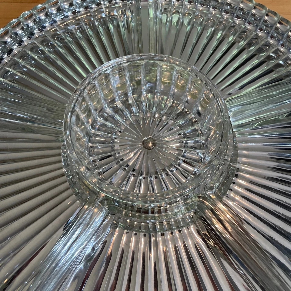Vintage Royal Chrome Mid Century Chrome Stainless And Glass Lazy Susan 8 Pcs 15" - Image 3 of 4