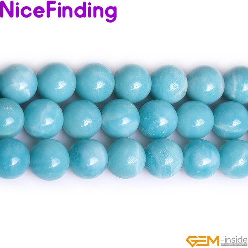 Lote de cuentas sueltas redondas de piedras preciosas amazonita azul natural AAA para hacer joyas de 15" - Imagen 40 de 63