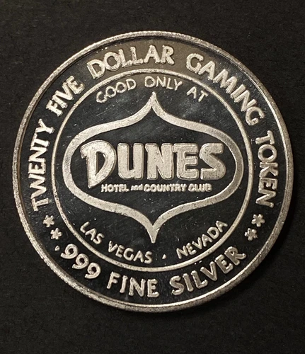 Dunes Hotel&Country Club $25 Casino Poker Chip 1976 Las Vegas Nevada .999 Silver