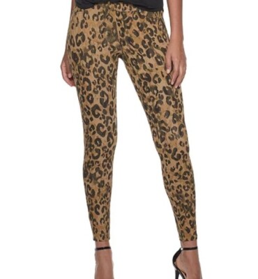 Utopia By Hue Leopard Print Stretch Denim Jeggings Sz S Brwn/Gold