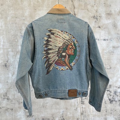 Vintage Polo Indian Chief Head Denim Jacket Size Medium Rare 90s 