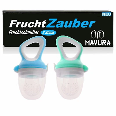 MAVURA FruchtZauber Fruchtsauger Baby Schnuller Beißring Obstsauger Silikon BPA-frei 2x