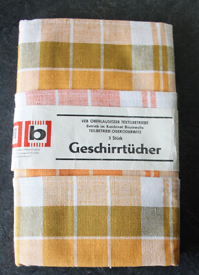 3 unused tea towels, VEB FROTTANA Grossschönau/Oberroderwitz, check