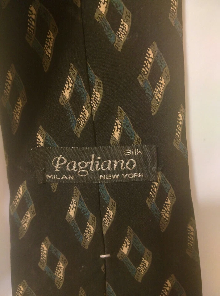 Corbata de cuello de seda con estampado de diamantes negros Pagliano para hombre, 3,75 X 56 Foto 3 de 4
