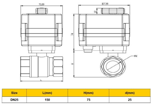9-24V DC DN25 25mm Motorised Ball Valve with Manual Override 3-wire with switch - Picture 5 of 6