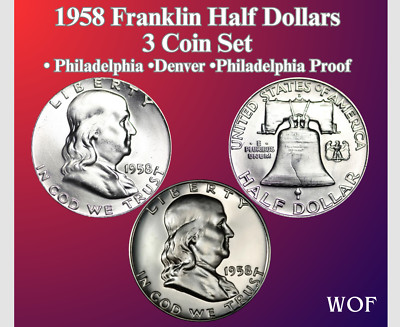 D P 1958 1958年のフランクリン3枚セット FRANKLIN PROOF PLUS BU MINT NEW SET COIN 3 SILVER HALFR コレクション