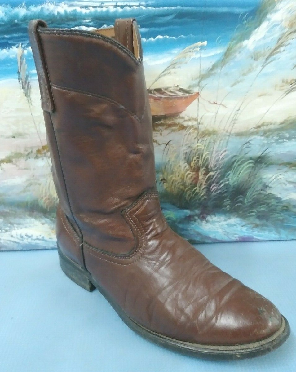 VINTAGE MENS BROWN LEATHER WESTERN COWBOY BOOT SZ 7 EW 21617