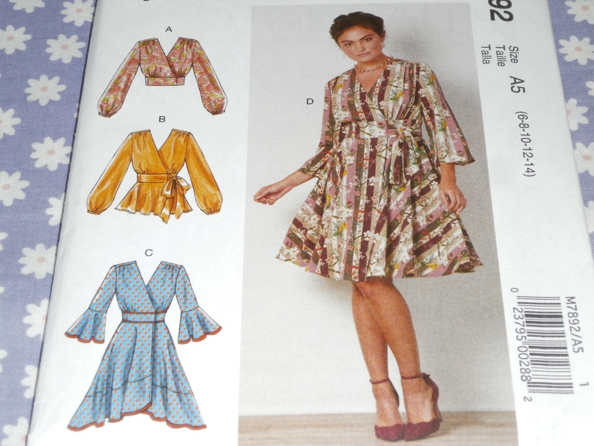 McCALL'S 7892 MISSES WRAP TOPS & DRESSES W/ VARIATIONS