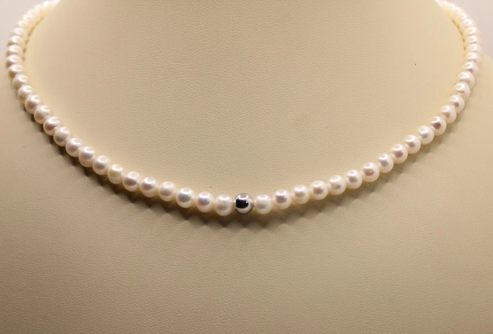 Collana Perle Acqua Dolce  Fresh Water Pearls mm 6-6,5  Sfera Argento mm 6 CM 45 - Immagine 2 di 4