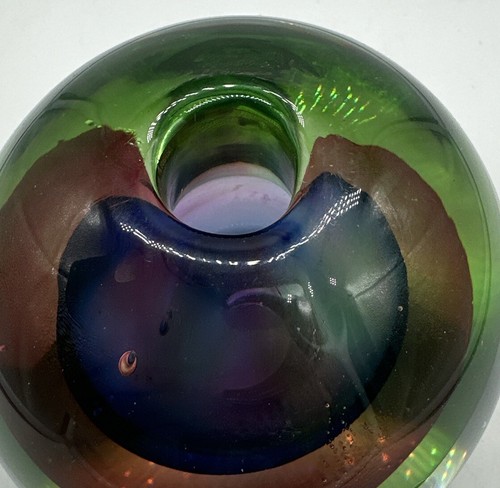 Murano Italian Sommerso Art Glass Perfume Bottle Red Green Purple Clear Stopper - Picture 6 of 9