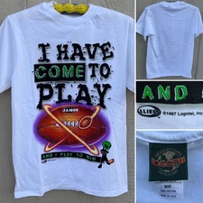 Vintage Aliens c 1997 Logotel T-Shirt I Have Come To Play football Size Big S