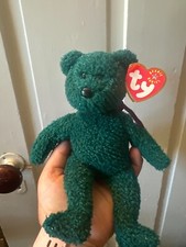 2001 Holiday Teddy Retired 8in Ty Beanie Babie Green Christmas Bear