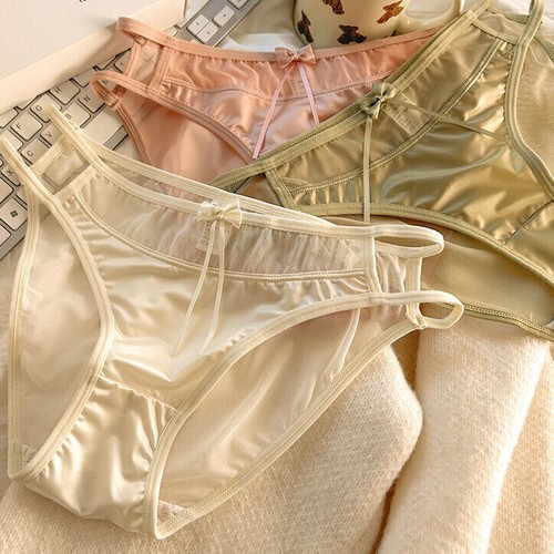 5 Packs Lot Sexy Underwear Bow Lingeries Womens Satin Panties Briefs Sheer Mesh - Picture 5 of 17